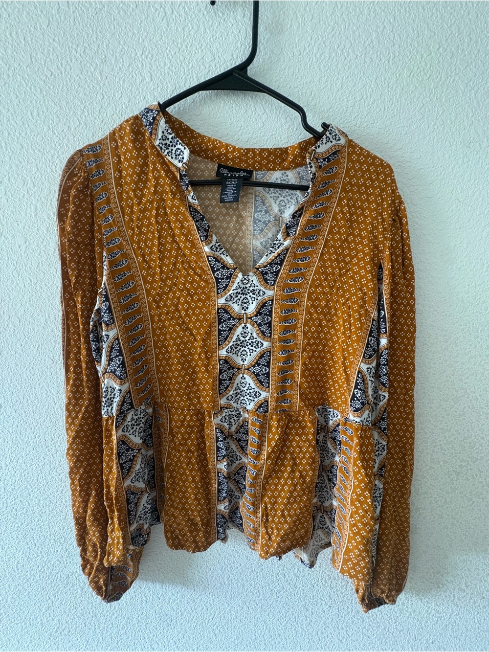Christopher & Banks Mustard Boho Printed Peasant Blouse